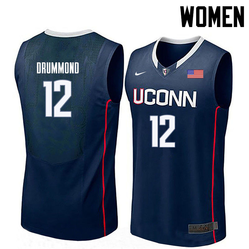 Women Uconn Huskies #12 Andre Drummond College Basketball Jerseys-Navy